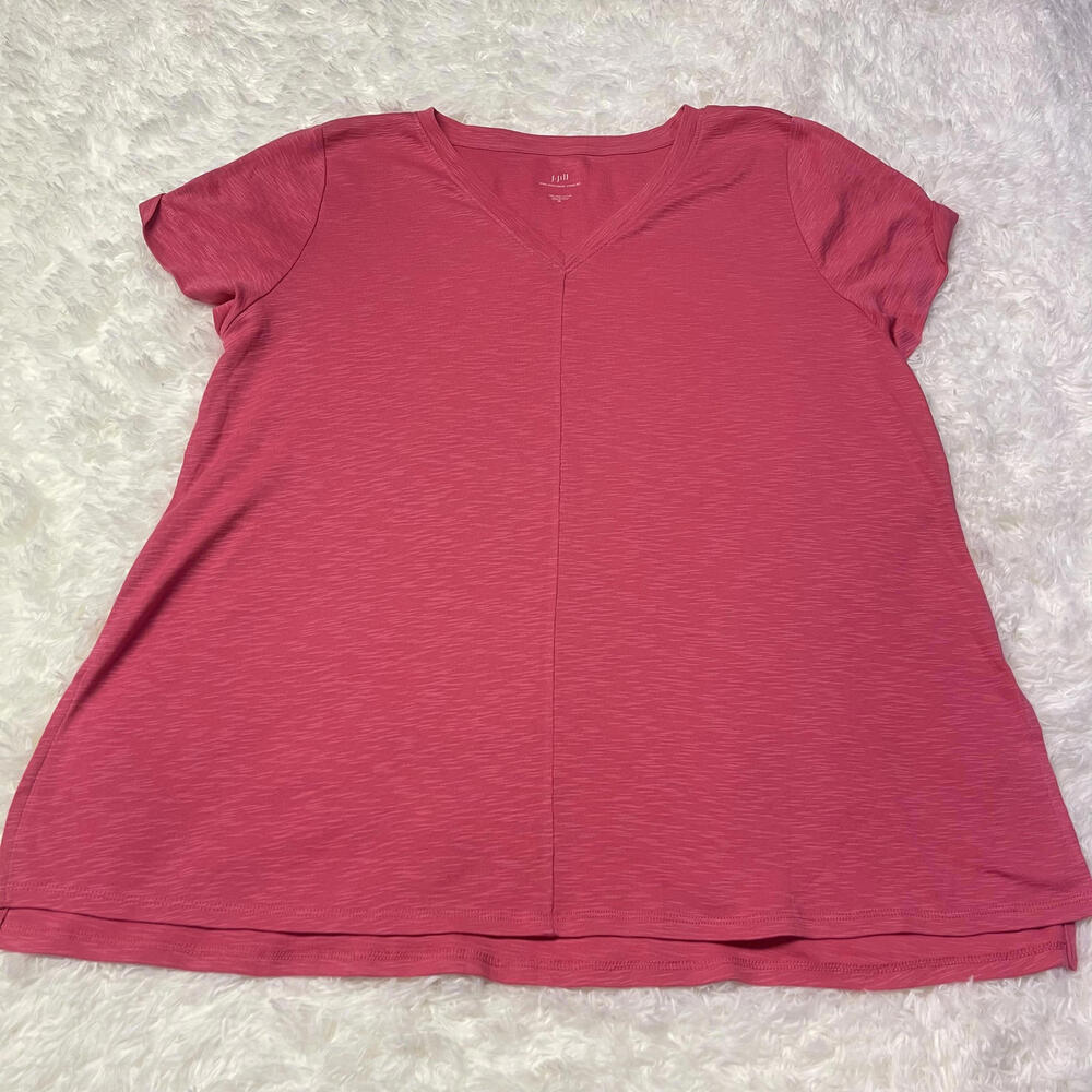 J. Jill Women's Short Sleeve V-Neck T-Shirt Pink Size XL
